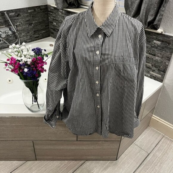 Elisabeth Women's Plus Size 22 Black and White Gingham Longsleeve Button Down - Picture 1 of 5